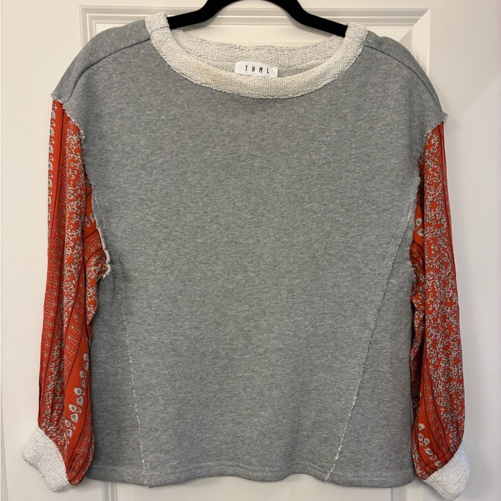 ANTHROPOLOGIE THML Long Sleeve Printed Sleeve Top Women’s Size XS